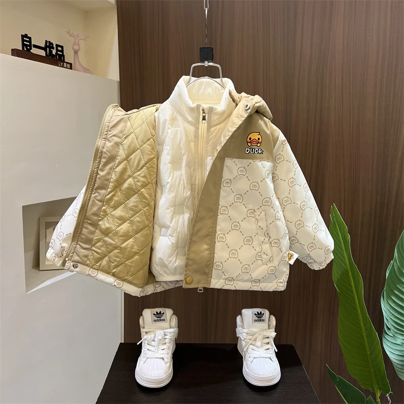 小黄鸭男童羽绒服儿童冬装三合一冲锋衣2024新款洋气宝宝加厚外套