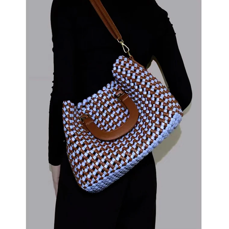 DALU【手工编织】大容量手工编织撞色通勤腋下托特大包单肩编织包