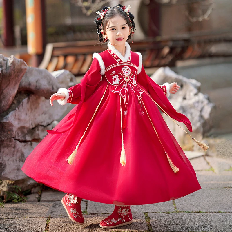 汉服女童古风仙气女童汉服冬款加绒国风古韵女童装儿童冬季汉服