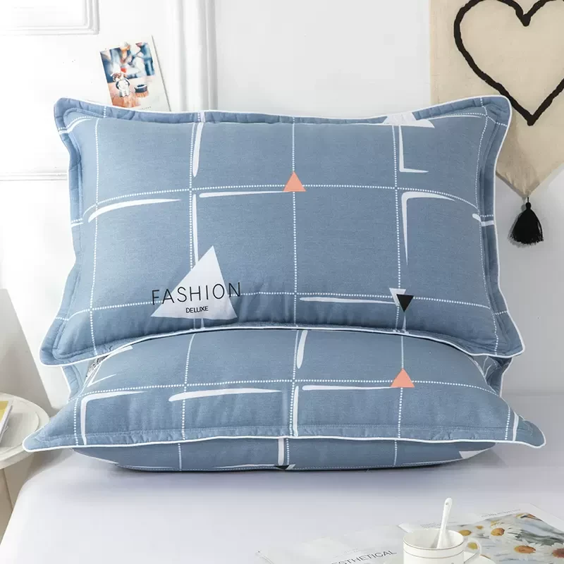 纯棉枕套 斜纹棉家用套枕（以直播间实物为准）成人枕头套 默认蓝色