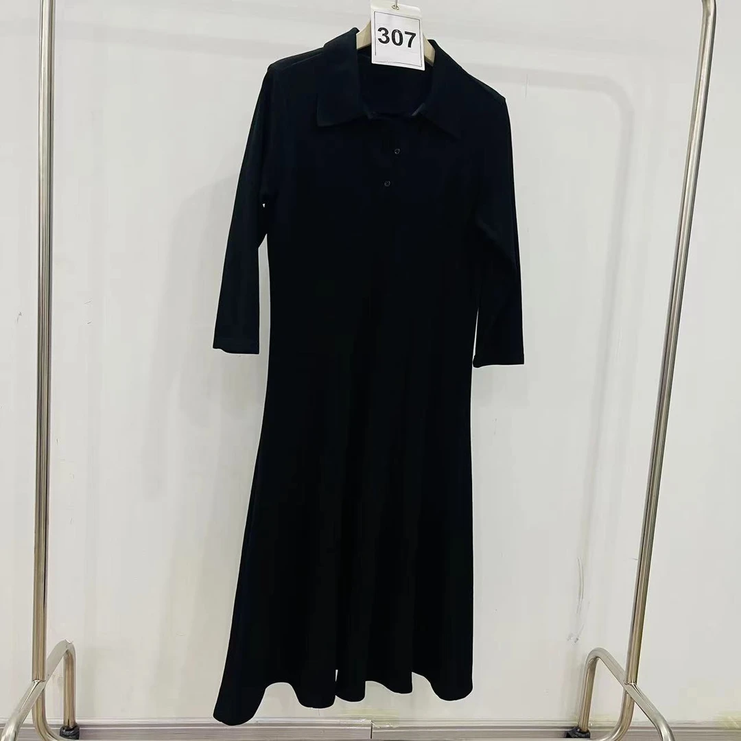 307-黑色短袖t恤裙显瘦大码胖mm宽松polo领连衣裙