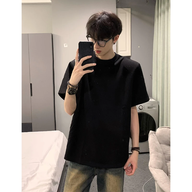 小领口纯色短袖男夏季cleanfit黑色T恤300g重磅美式纯棉情侣半袖