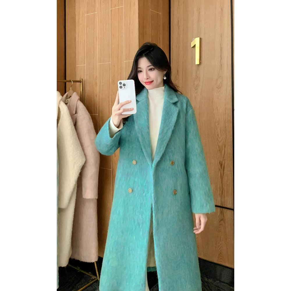 浅蓝绿高级感名媛复古羽绒大衣外套女时尚宽松别致小香慵懒设计感