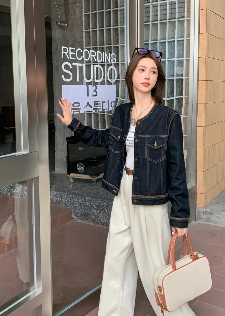 美亚新款小香风牛仔马甲短款外套