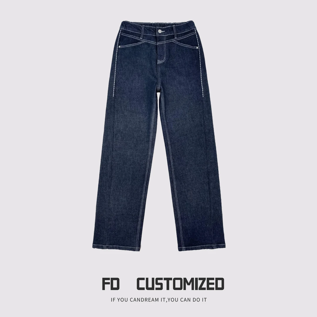FENDOU-2024初秋款上新高腰休闲百搭复古宽松水洗做旧牛仔裤819-2