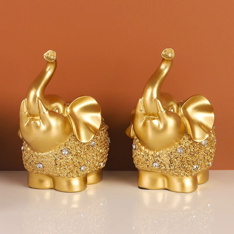 一对幸福的小象摆件高档轻奢家居客厅电视柜玄关装饰品树脂工艺品