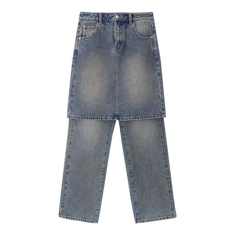 【茉舍】AVVENN 2024冬可拆卸真两件牛仔长裤女 AM91302717-2090