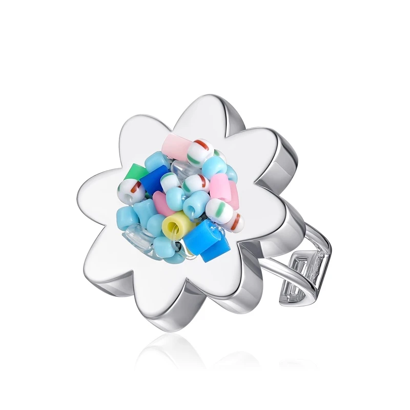 合金树脂戒指 【茉舍】Tys 24SS手工钉珠花朵戒指SS24RG13-465