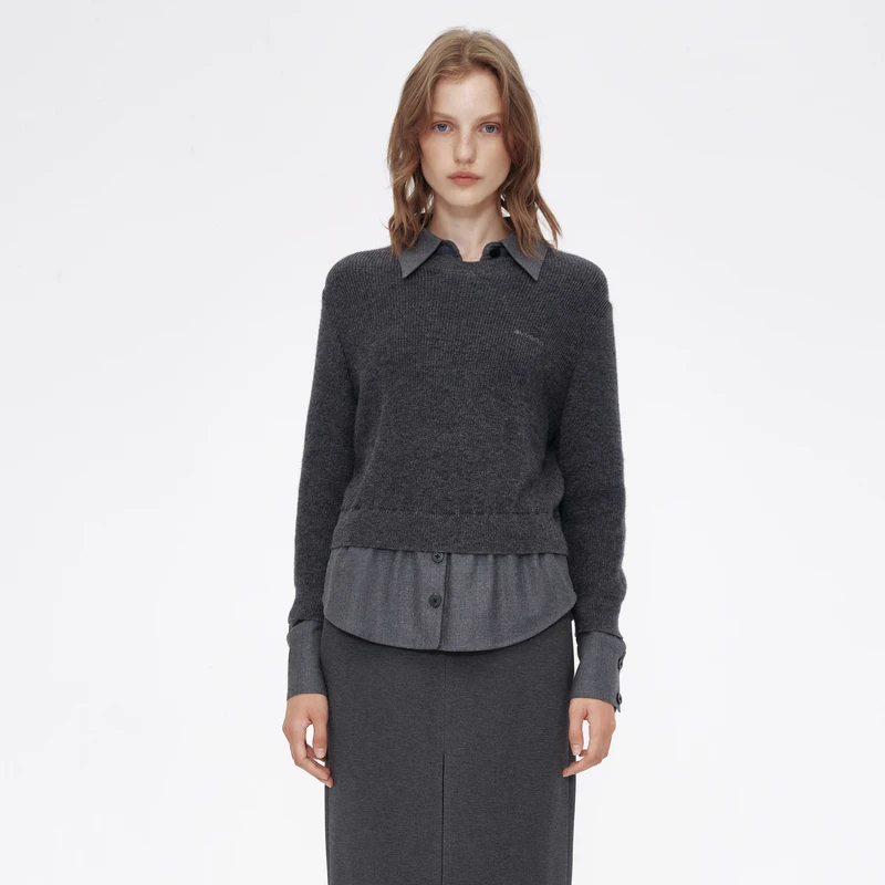 【茉舍】 AVVENN 拼接假两件多造型毛衣 AM90601760-2290