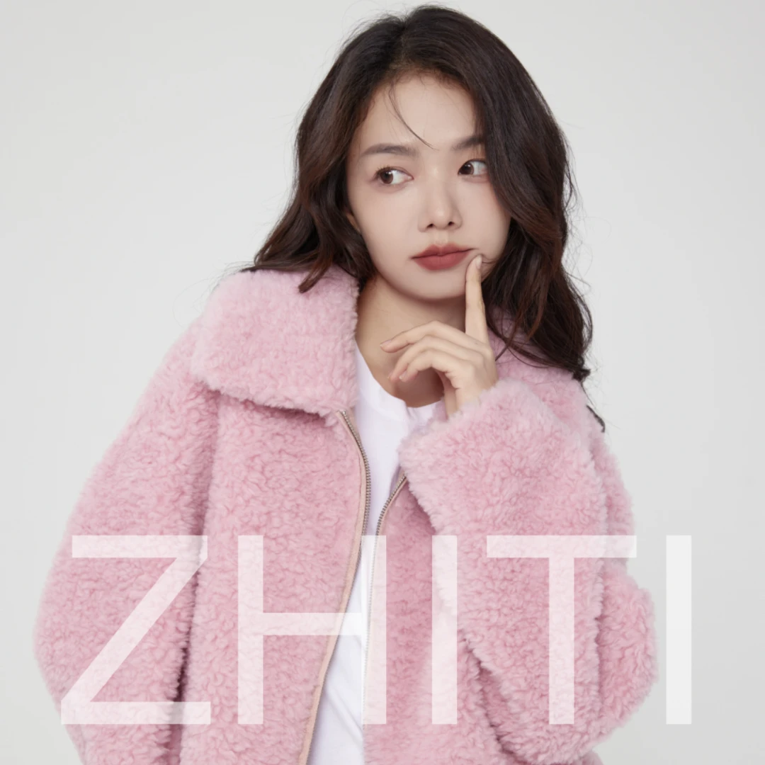 【ZHITI】重工裁剪羊毛显腿长短款翻领秋冬女士休闲夹克短外套百搭