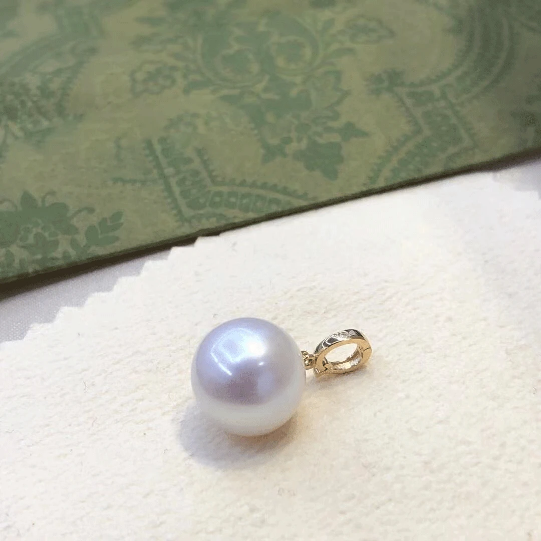 【玥白丽特选】18k万能扣12-14mm吊坠6A赛澳白爱迪生天然珍珠百搭