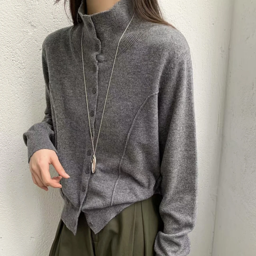 【100%绵羊毛厚款】半高领宽松百搭全羊毛衫毛衣高领羊毛衫女9589