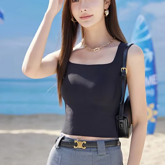 【萍萍】女美背打底显瘦百搭夏季修身美背简约时尚春夏短款白色