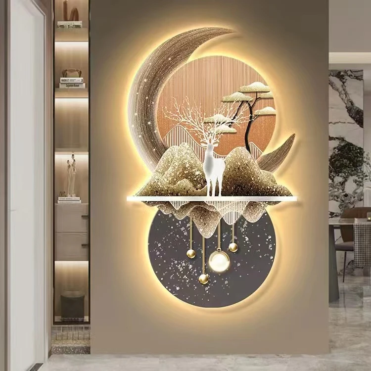 现代轻奢入户玄关装饰画好寓意福鹿走廊过道墙壁画装饰画客厅挂画