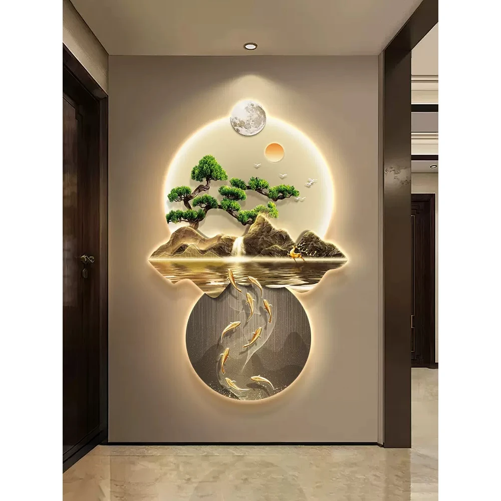 轻奢玄关装饰挂件现代装饰画网红走廊挂画带灯高级感客厅背景墙画