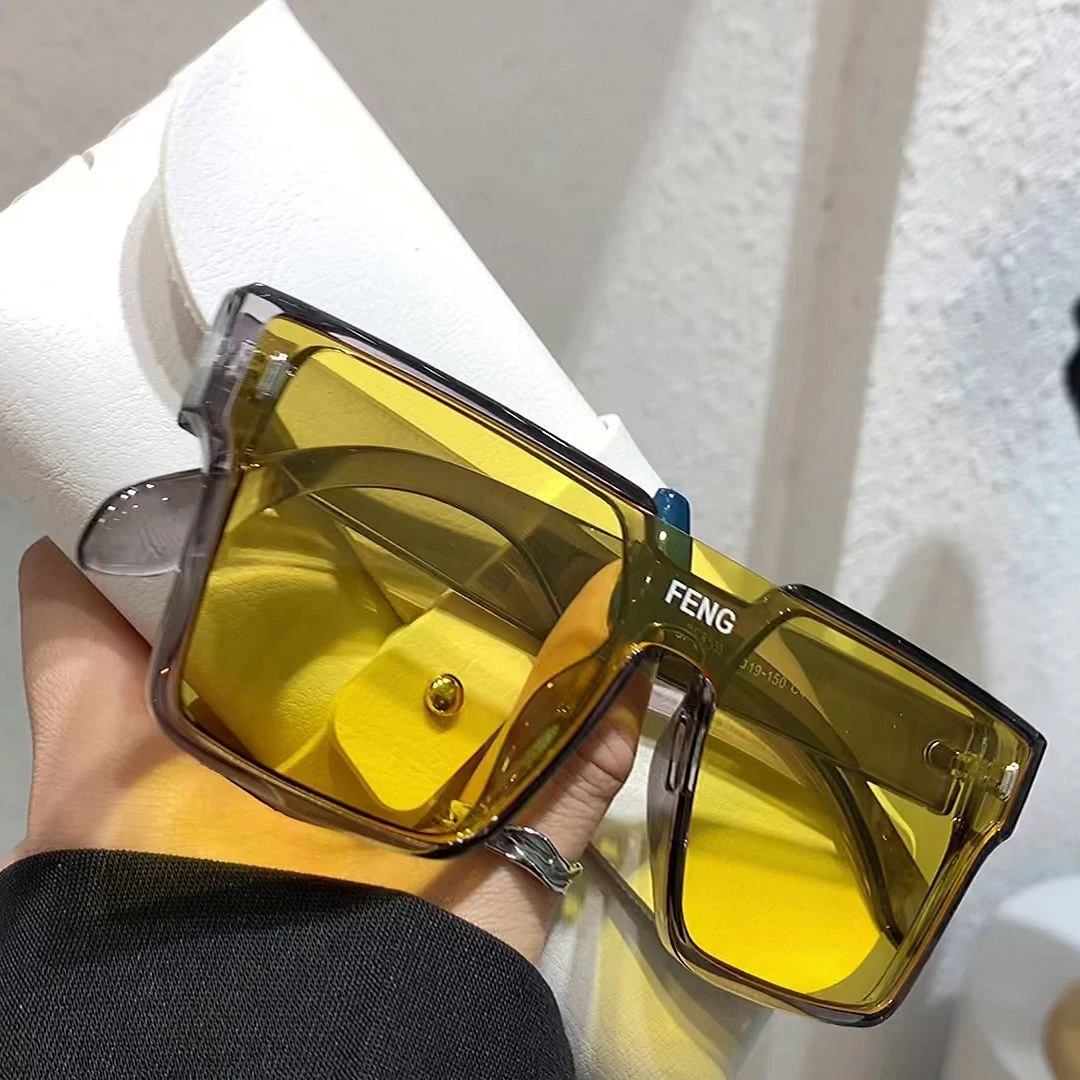 网红墨镜连体大框防风防紫外线太阳镜女复古男士开车ins黄色眼镜