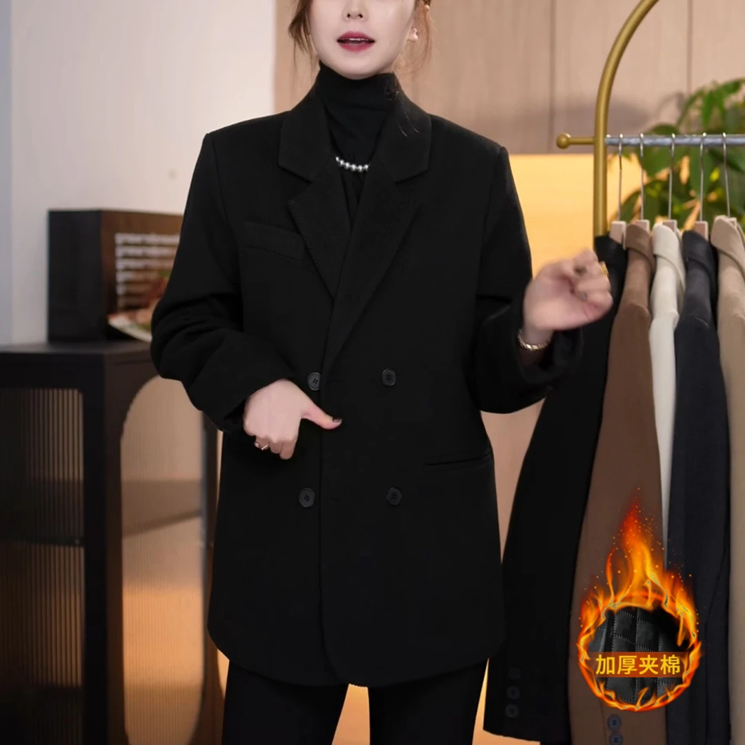 秋冬季新款毛呢西装外套女韩版气质时尚宽松高级感加棉加厚西服