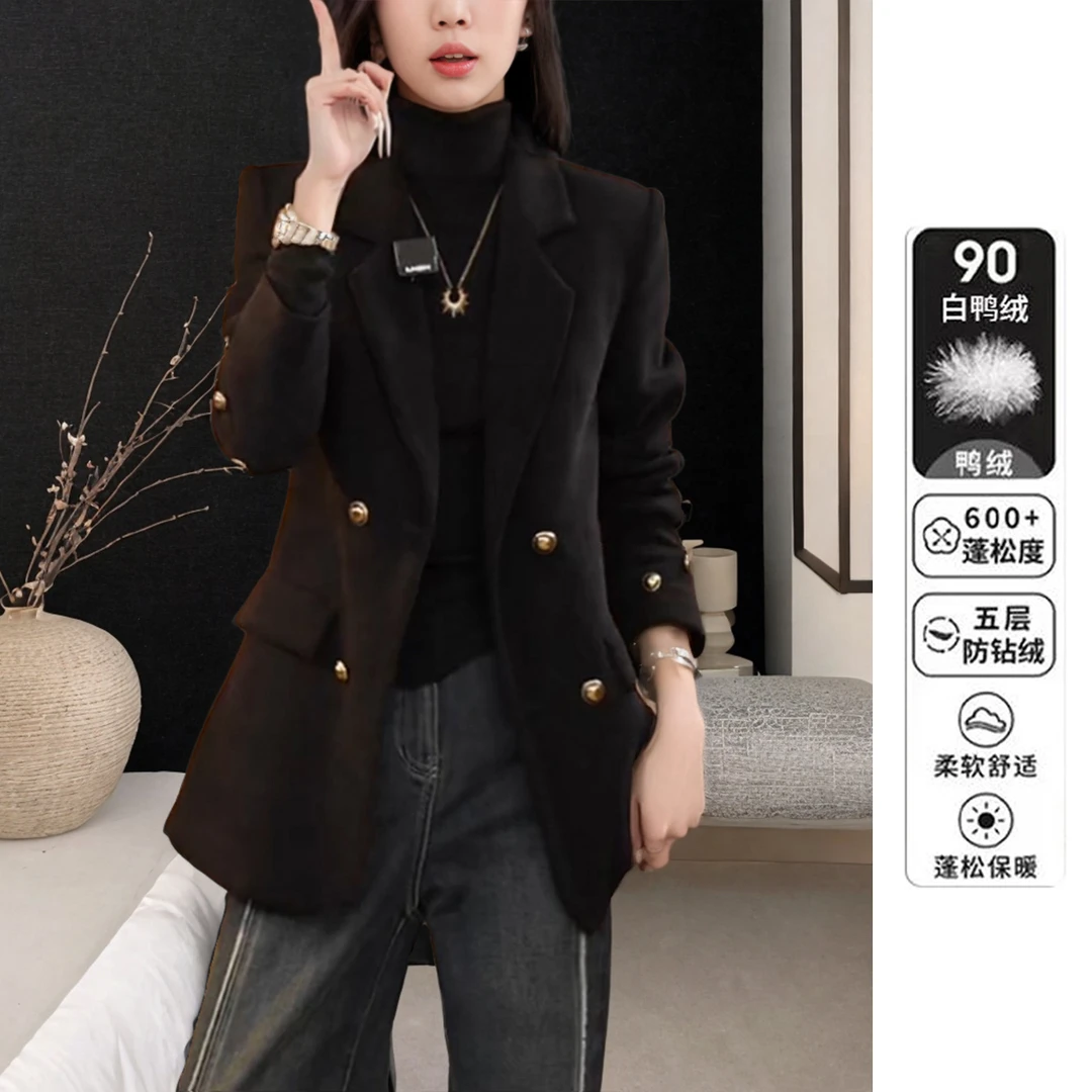 【羽绒服90%白鸭绒】复古高级感灯芯绒羽绒内胆西装外套女气质显瘦