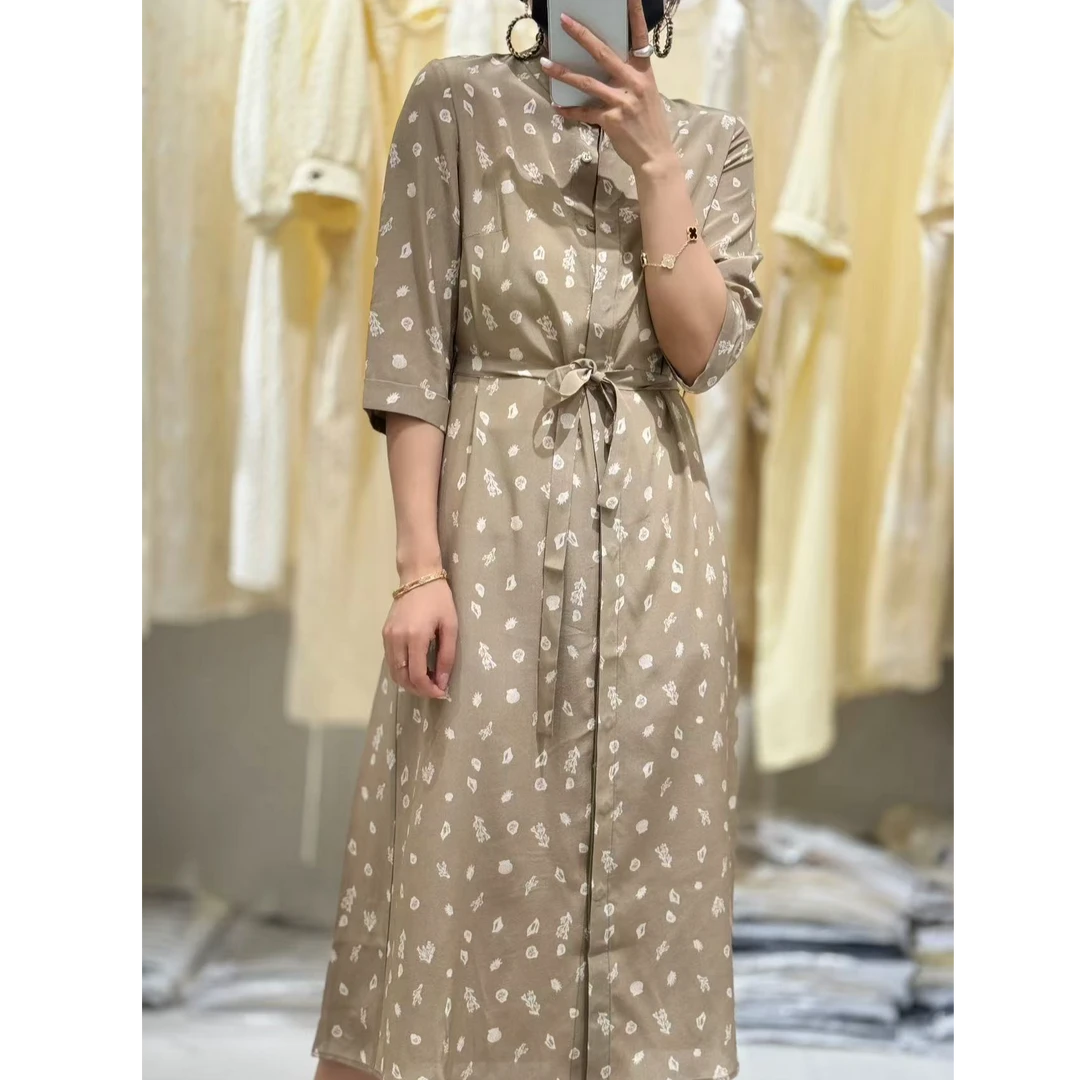 SAYI收腰显瘦气质真丝连衣裙女2024年夏季新款a字桑蚕丝碎花裙子