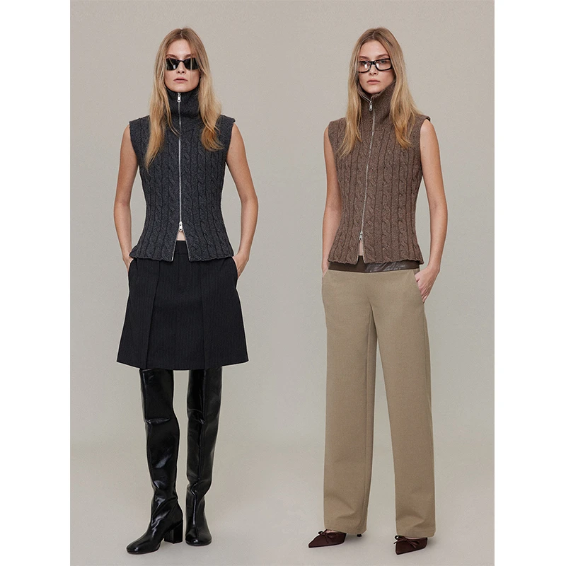 saumple study symp 高立领拉链开襟扭花马甲