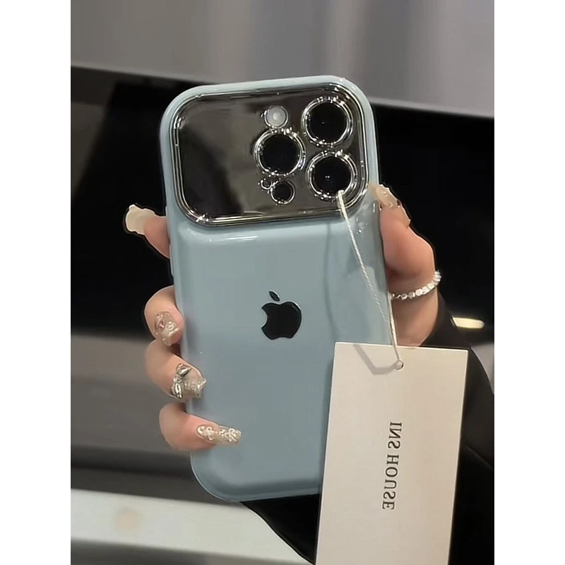 高级纯色电镀大视窗苹果13手机壳iPhone14promax气囊15防摔12女11