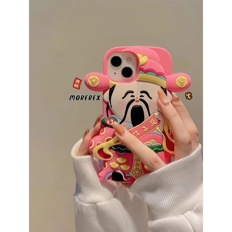 中国风可爱粉色财神爷iPhone15promax手机壳苹果11/12硅胶13pro女