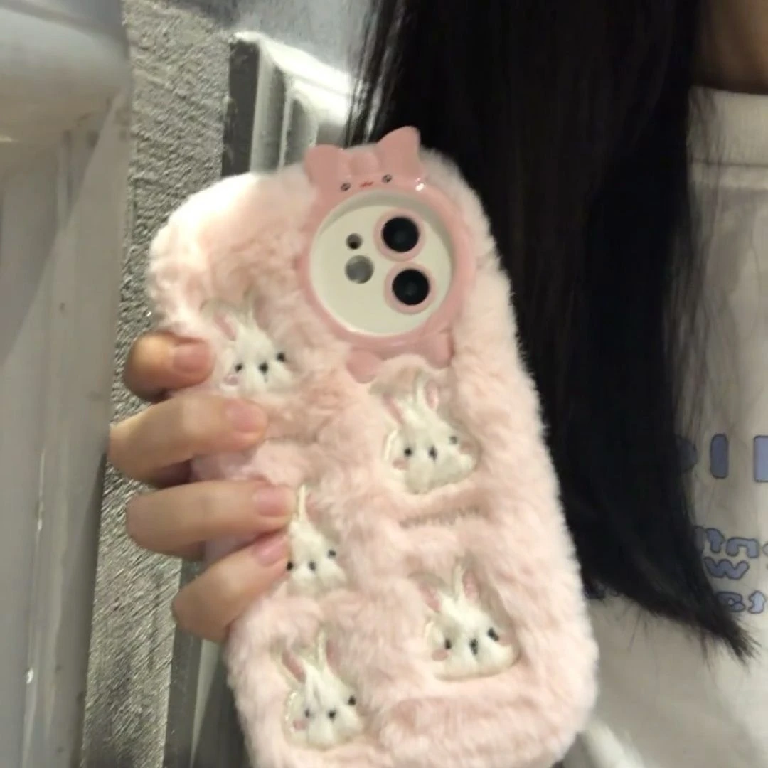 小红书ins可爱兔子毛绒手机壳iPhone15ProMax苹果14Pro爆款13少女
