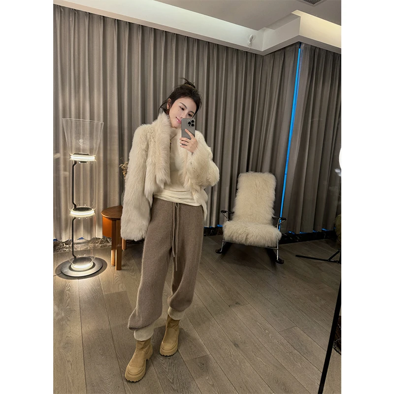 ASM ANNA/进店B败神裤随性系带绵羊毛阔腿九分针织裤A2312AKZ005