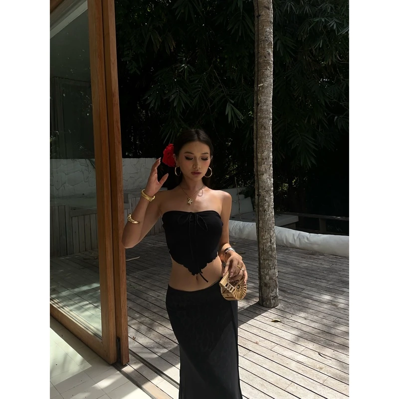 KKSHOP可两穿纯欲天菜抹胸·针织不规则下摆褶皱绑带甜辣风味欧美