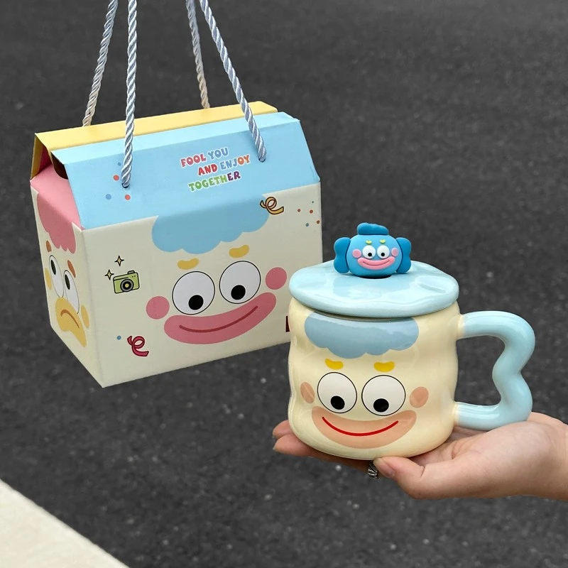 呆萌可爱小丑陶瓷马克杯子带盖送男女生生日礼物闺蜜伴手礼礼盒装