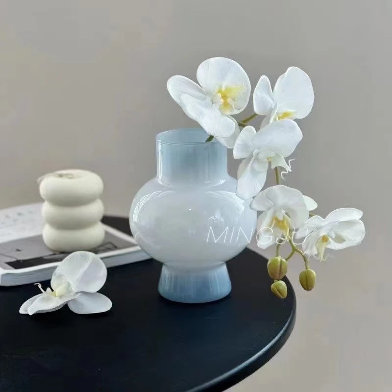 中古芬顿高颜值玻璃花瓶法式ins奶玉色客厅插花摆件高级感花瓶器