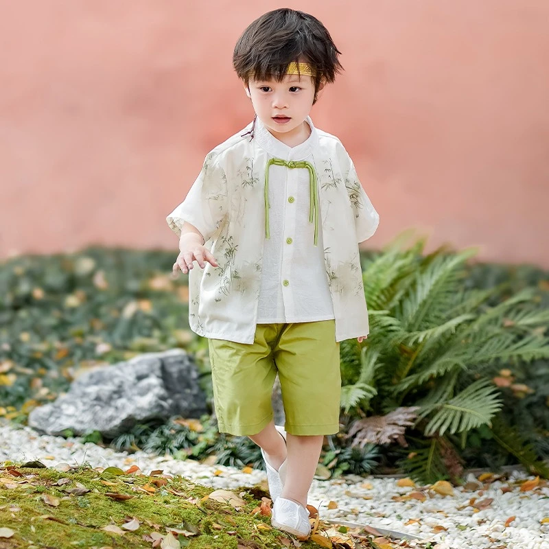 男童新国风套装2024春秋款中式短袖汉服宝宝唐装薄款古风帅气衣服