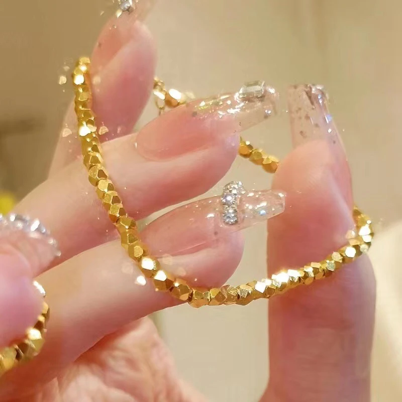 合金手链 碎金子手串弹力绳蹦迪珠小方块手链闪亮金色手环不掉色