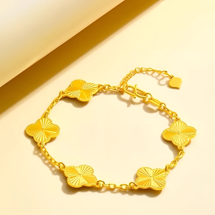 足银手链 时尚镭射金包银四叶草手链硬金足银轻奢气质立体送女友