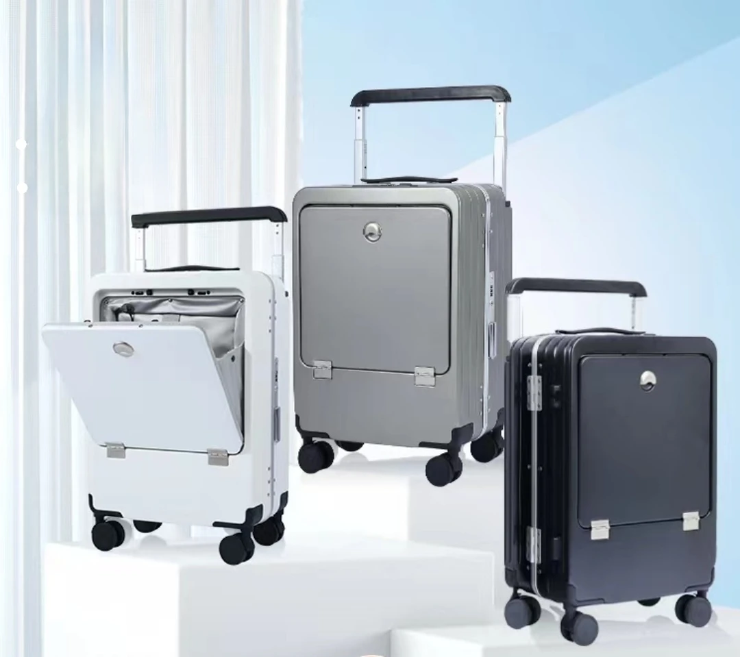 20寸前置开口铝框纯色高档商务旅行行李箱登机行李箱宽拉杆箱5035