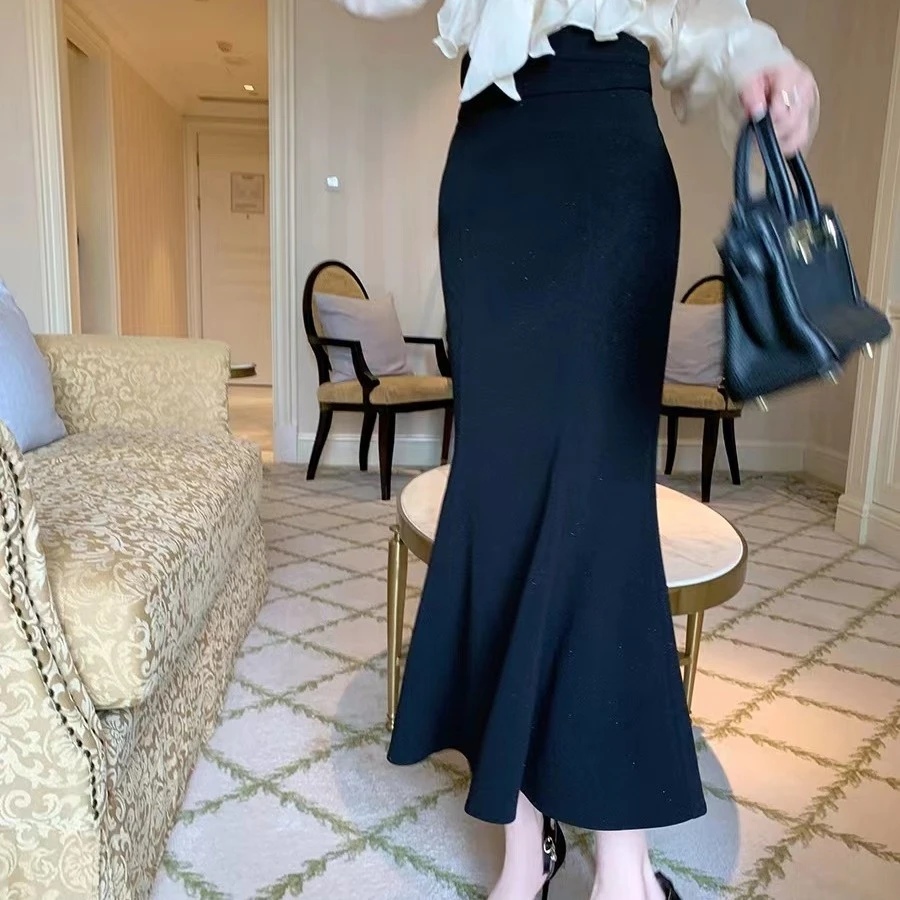 【1136】鱼尾裙直筒裙中长款显瘦时尚高腰半身纯色332