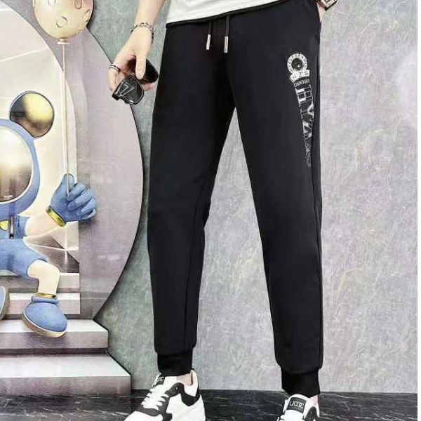 潮牌高端轻奢2024新款长裤男夏季织带刺绣长裤宽松直筒休闲中裤