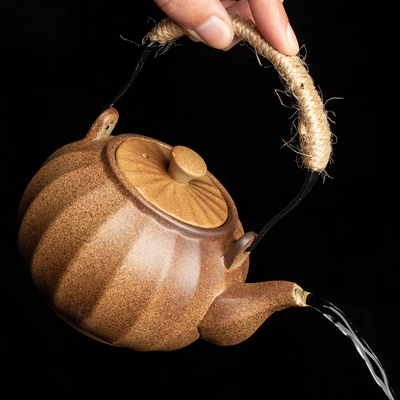 提梁壶家用粗陶泡茶壶中式复古温茶炉防烫绑绳茶具套装烧水过滤