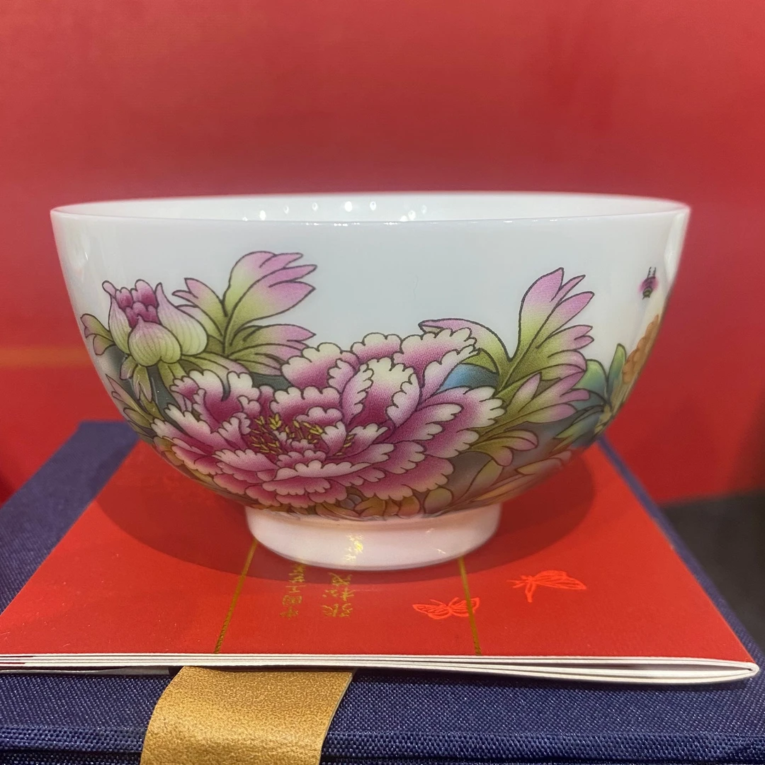 景德镇陶瓷 张松茂zsm富贵牡丹鸡心杯