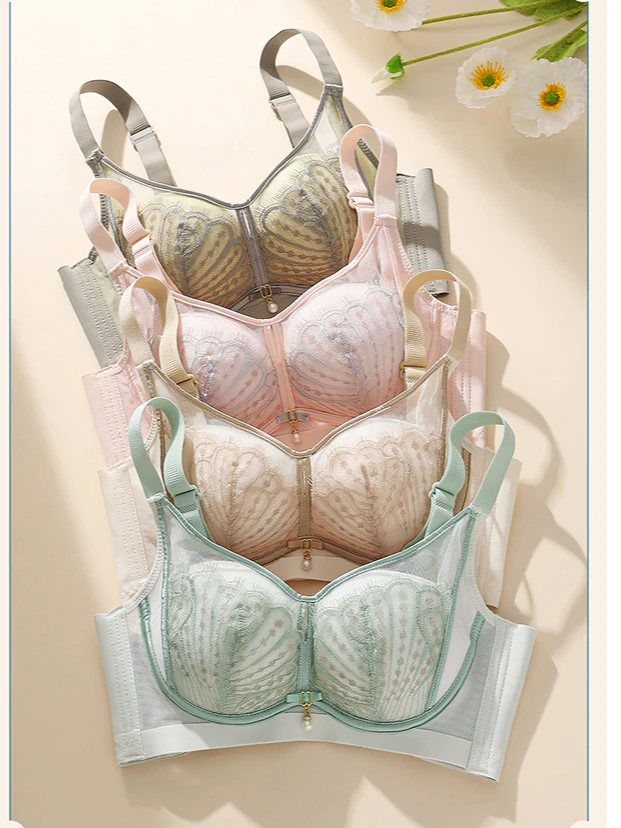 小胸上托聚拢调整型内衣女无钢圈透气性感蕾丝网纱无钢圈文胸罩