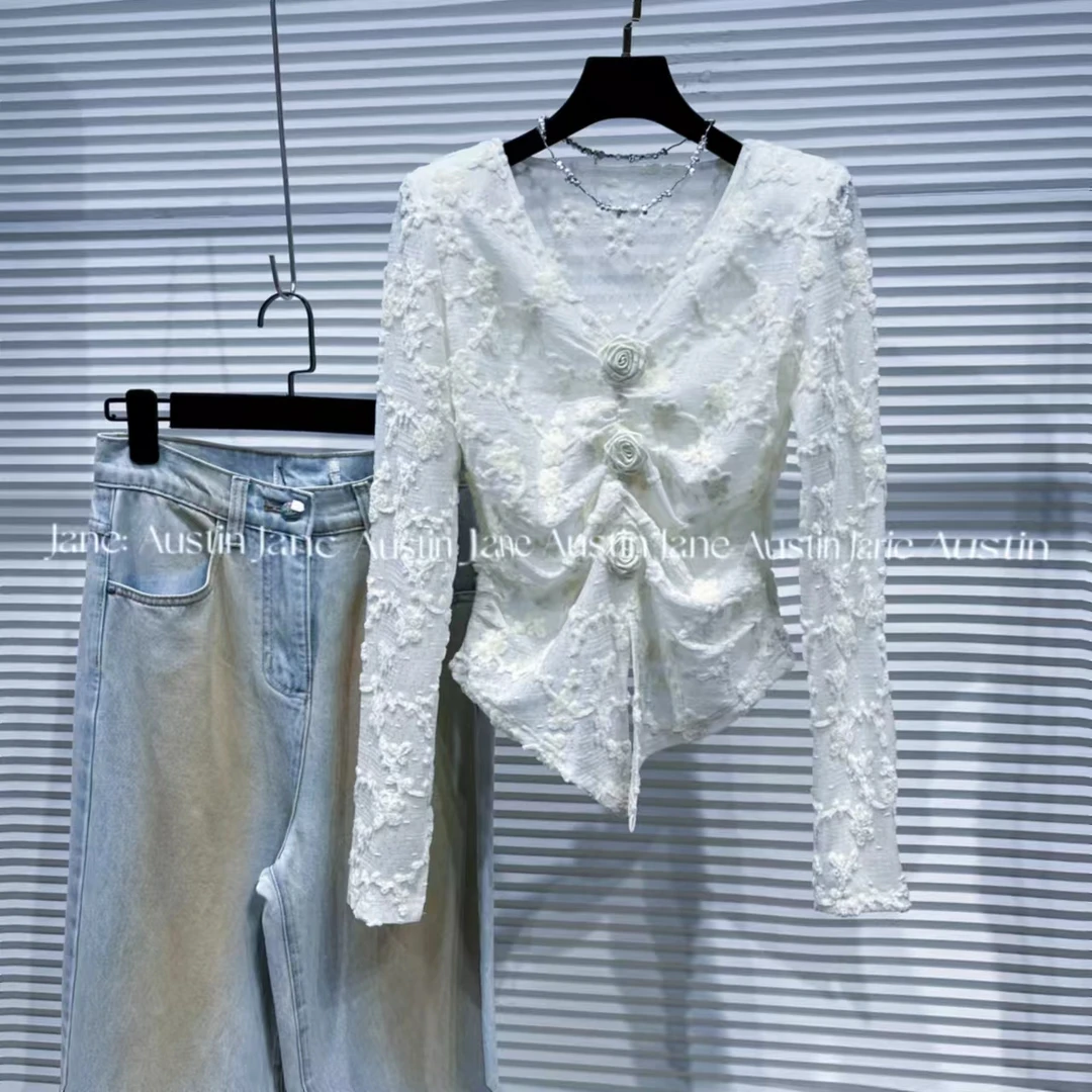 Jane Austin • （白玫瑰）2025秋冬蕾丝时尚气质高级感长袖小衫女