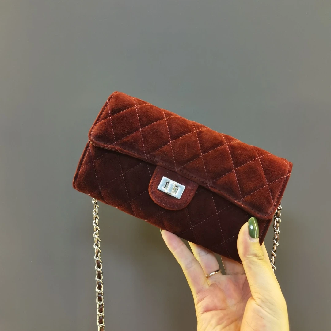 菱形格小香风斜挎包百搭潮流经典时尚女士黑色长款长款黑白单肩