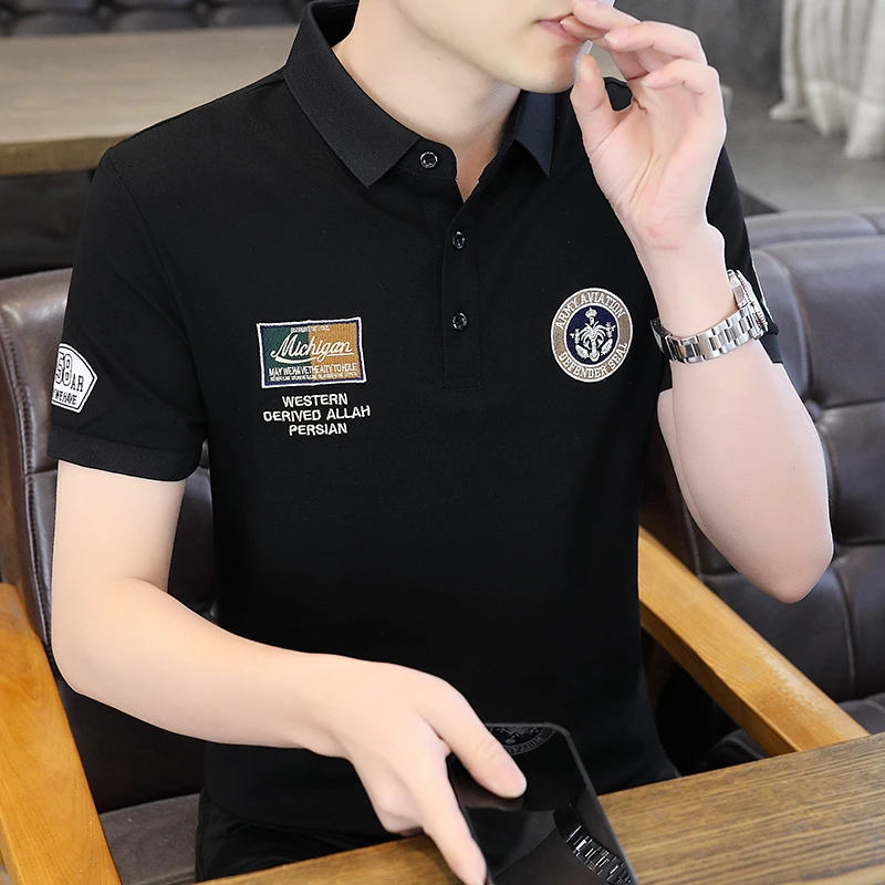 COZOK/男士polo衫半袖T恤夏新款百搭翻领时尚潮流上衣服刺绣短袖