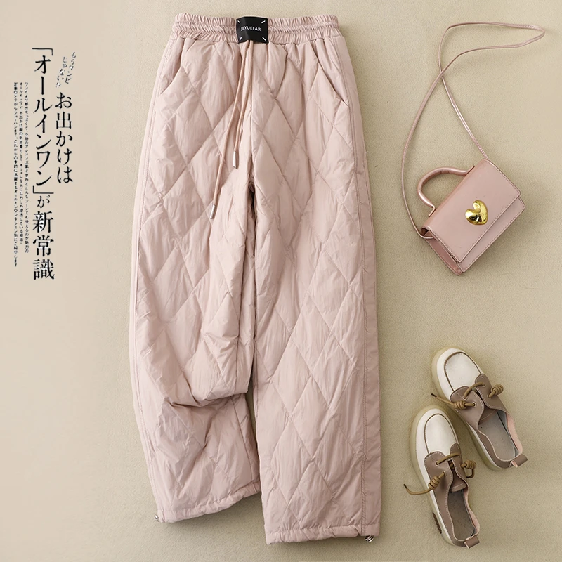 2025冬季新款直筒宽松休闲棉裤纯色高腰松紧腰保暖长棉裤女