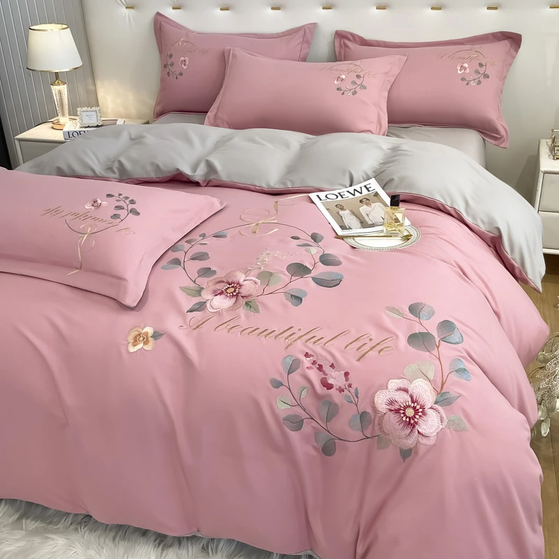 小清新印花轻奢简约床上四件套高档加厚磨毛绣花宿舍单人床品被罩