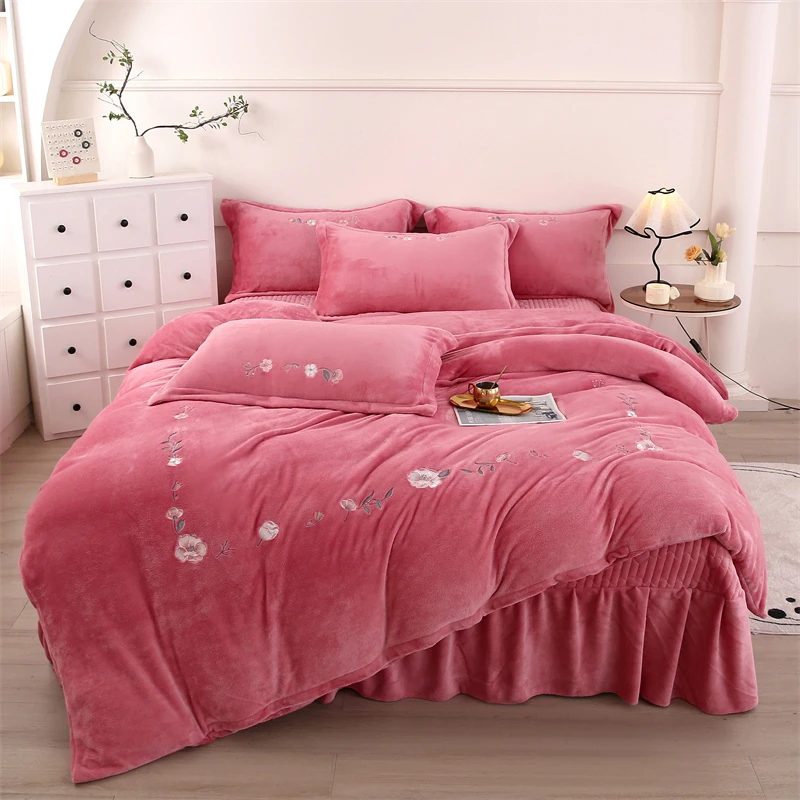 冬季高克重加绒加厚牛奶绒床盖款四件套双面绒韩版公主风床品套件