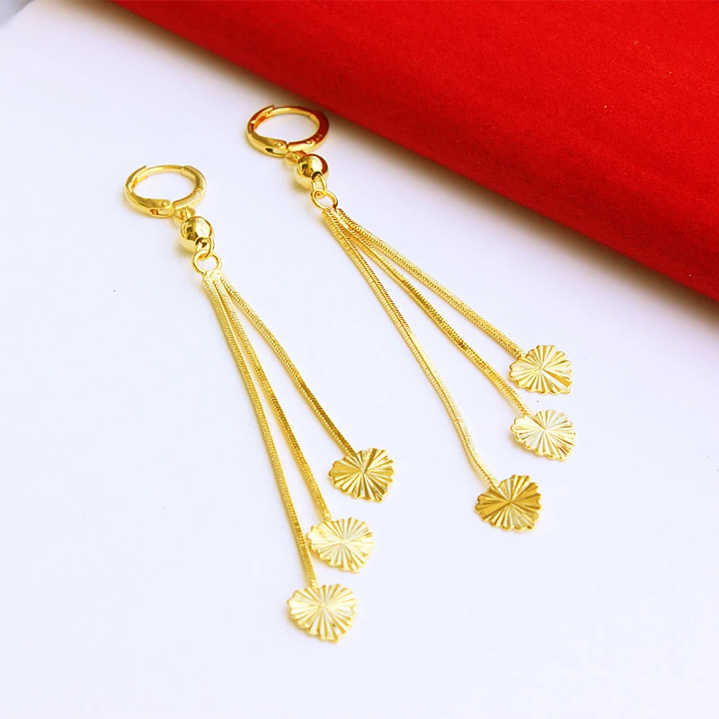 铜合金耳饰 镀金时尚流苏耳线三条线蛇链吊爱心气质耳环甜美耳扣