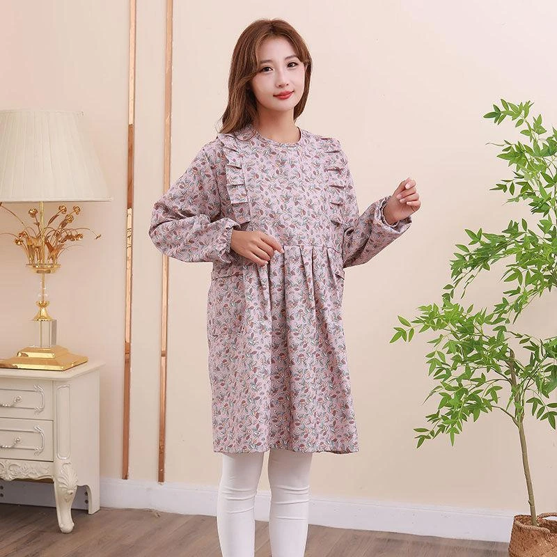 依维韵家用厨房长袖围裙加厚防油外出全包罩衣女外穿网红超萌上班