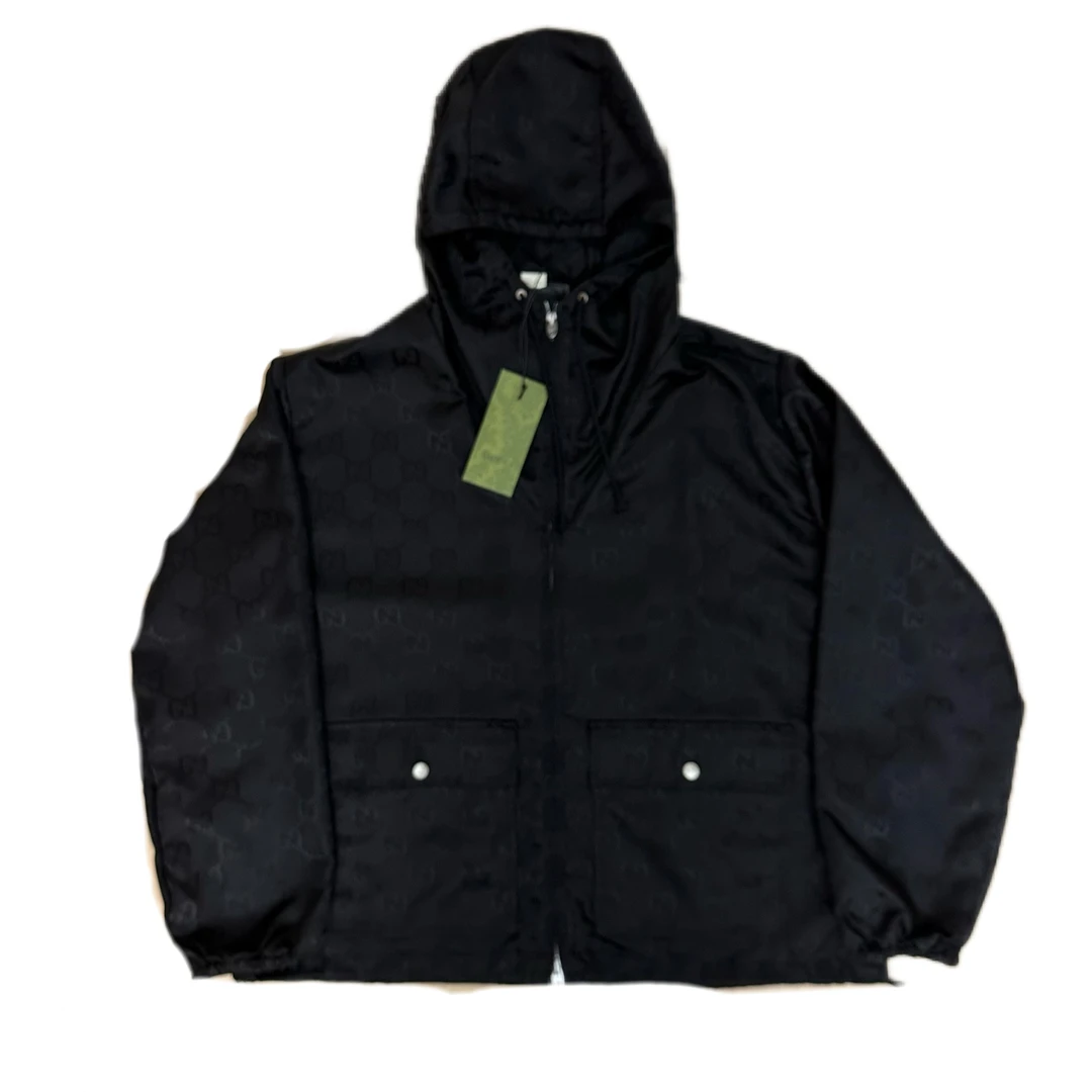 99新 GUCCI/古驰 gucci黑色尼龙满印冲锋衣外套46码