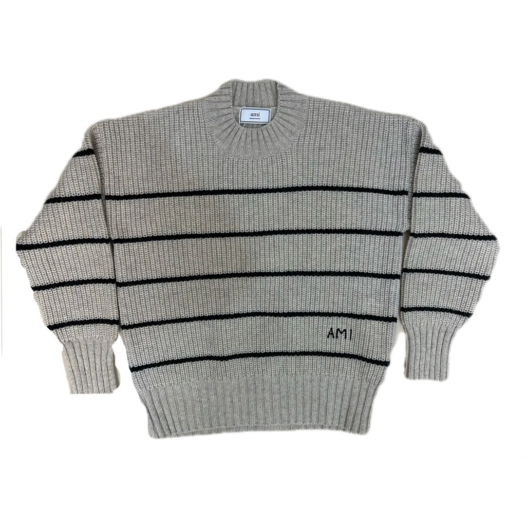 99新  Ami灰色条纹羊毛毛衣s码